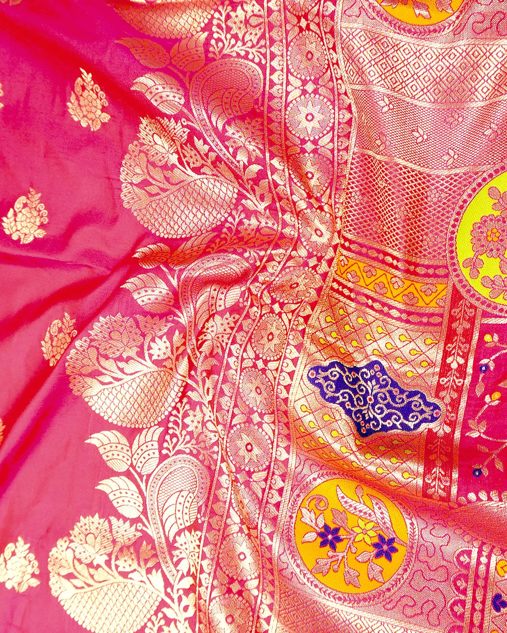 Rani Pink Banarasi Silk Saree with Floral Butas Weaves