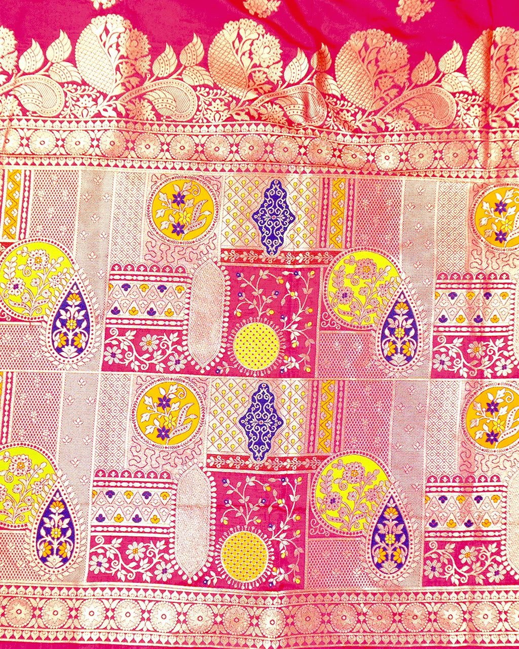 Rani Pink Banarasi Silk Saree with Floral Butas Weaves