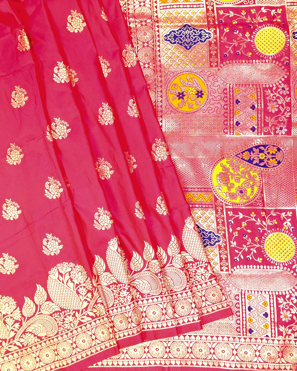 Rani Pink Banarasi Silk Saree with Floral Butas Weaves