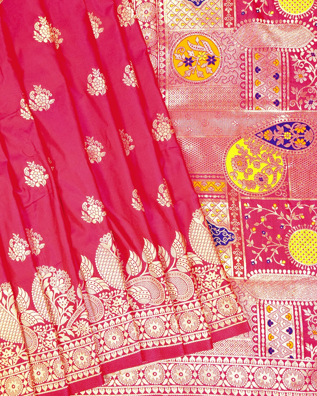 Rani Pink Banarasi Silk Saree with Floral Butas Weaves