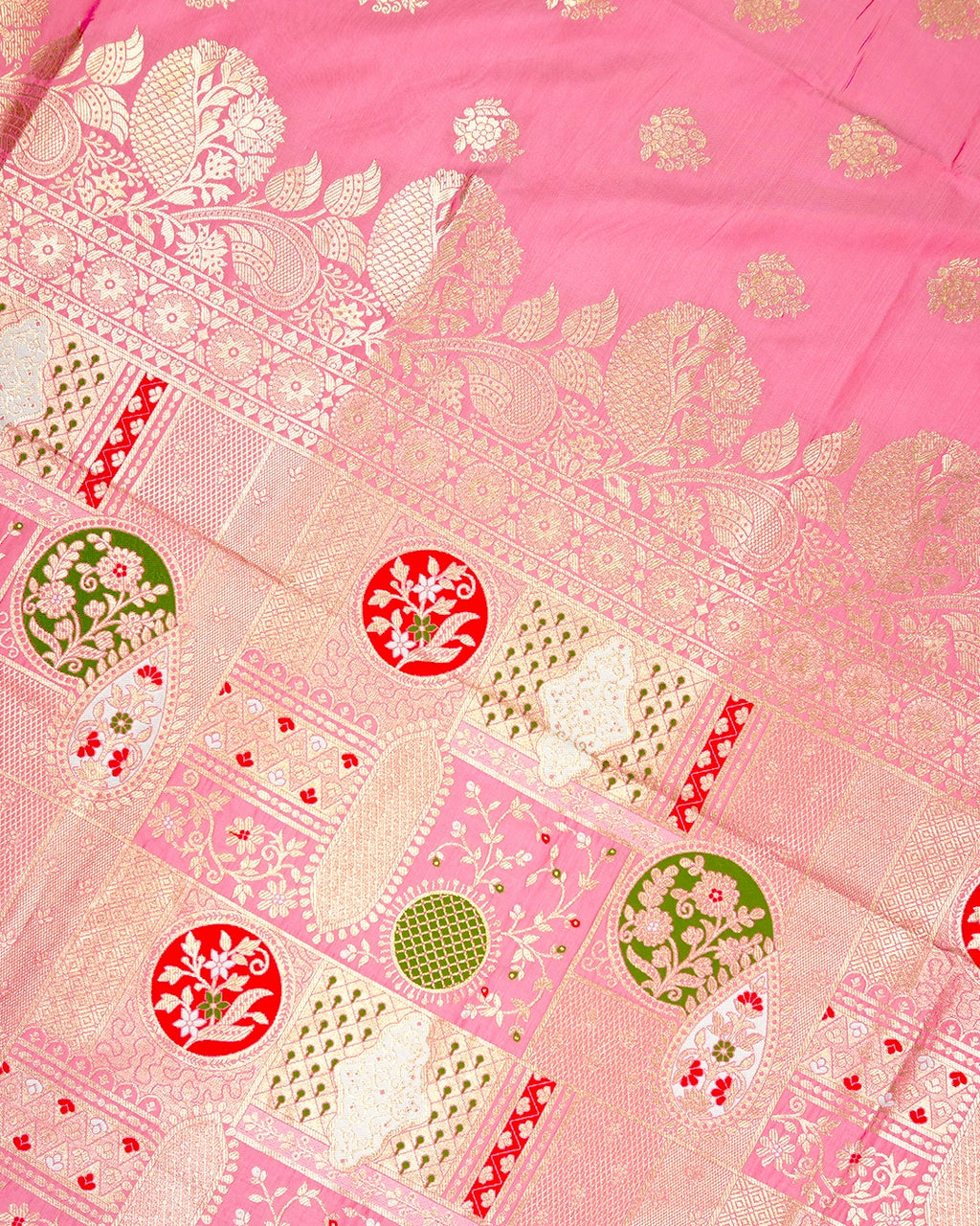 Pink Banarasi Silk Saree with Delicate Floral Buta Weaving