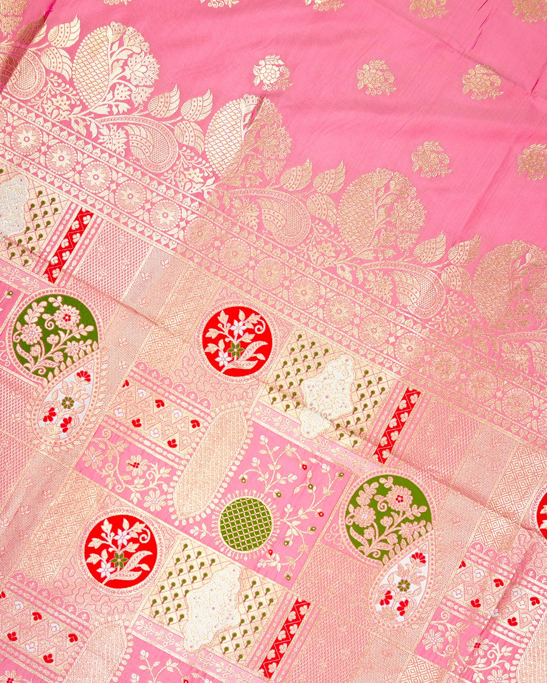 Pink Banarasi Silk Saree with Delicate Floral Buta Weaving