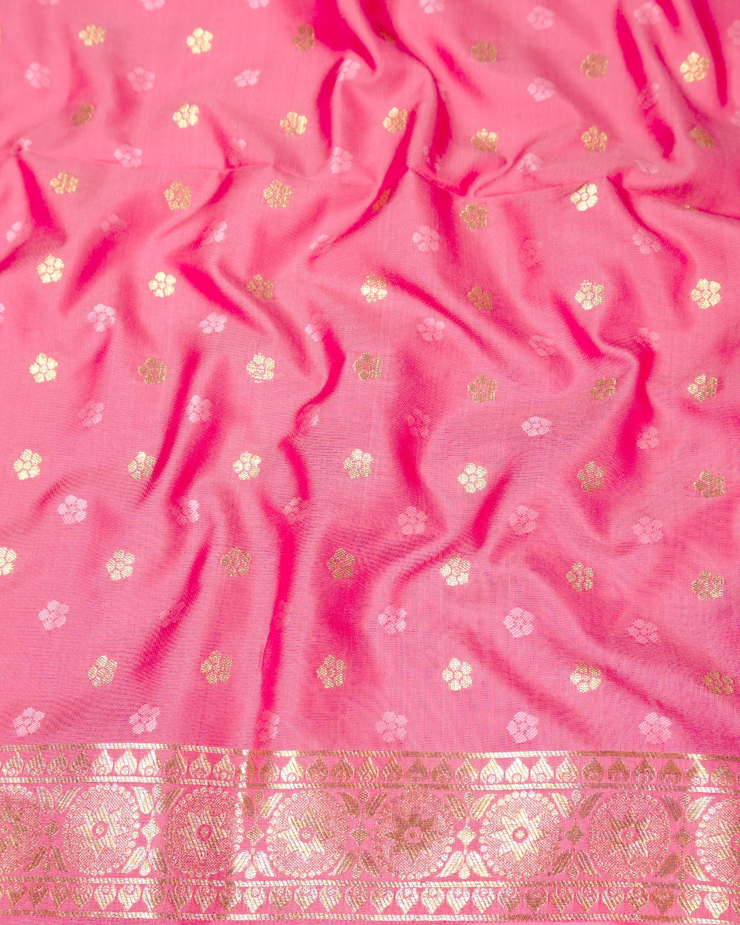 Pink Banarasi Silk Saree with Delicate Floral Buta Weaving
