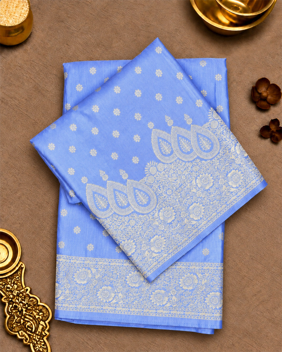 Soft Lavender Banarasi Silk Saree with Floral Starburst Butis and Grand Paisley Kalka Skirt Border