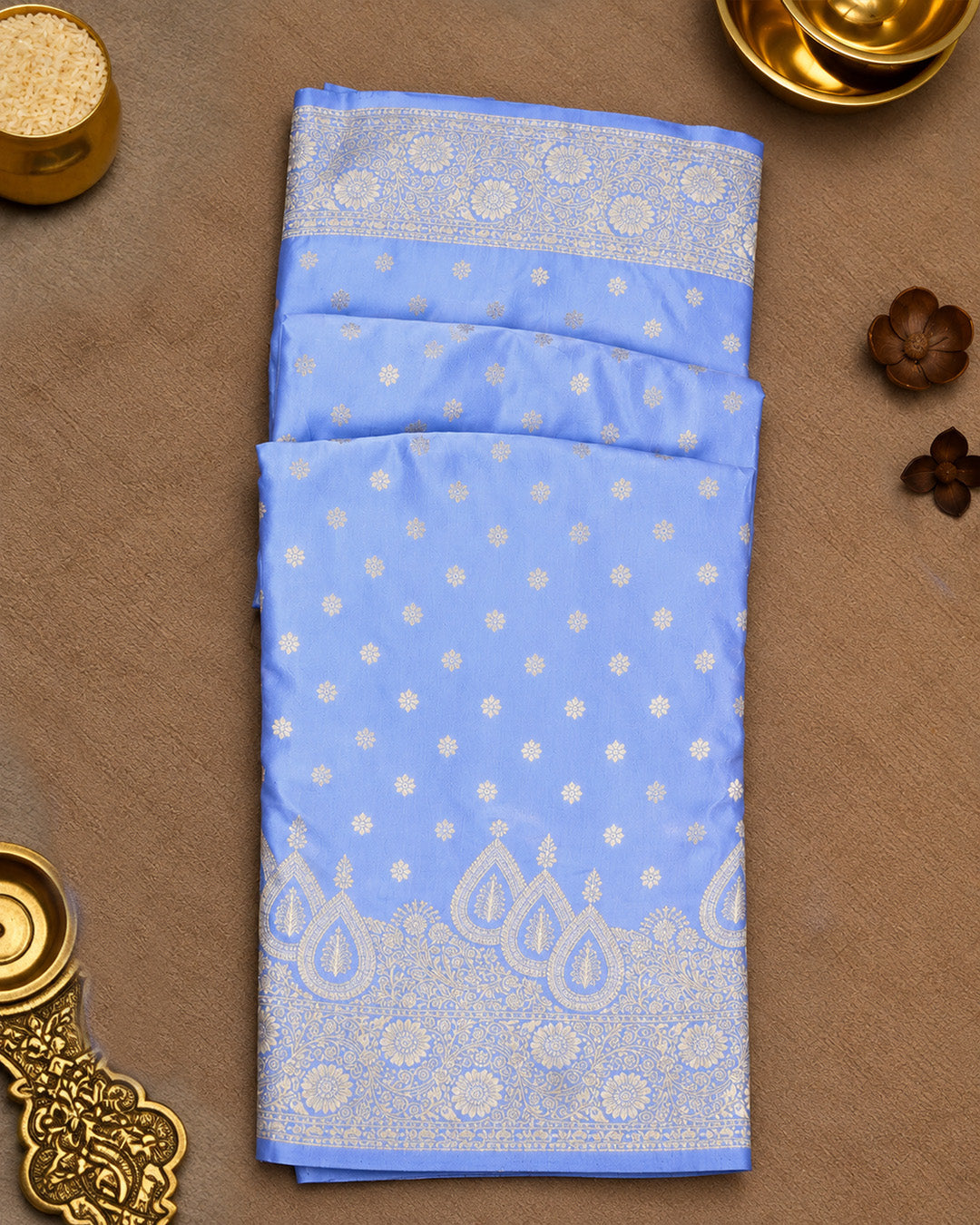 Soft Lavender Banarasi Silk Saree with Floral Starburst Butis and Grand Paisley Kalka Skirt Border
