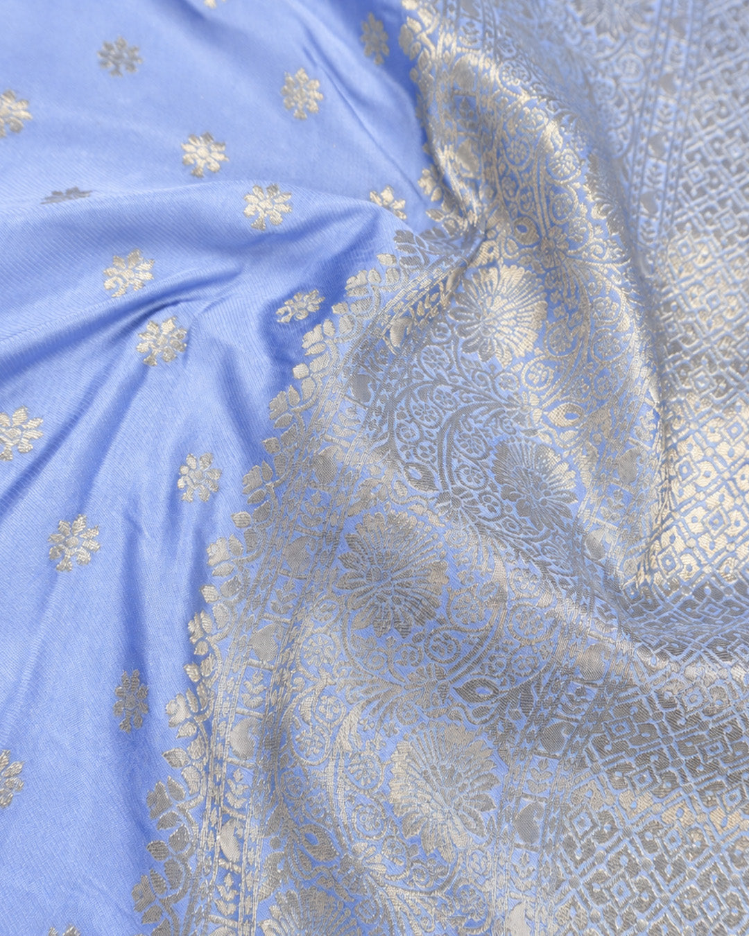 Soft Lavender Banarasi Silk Saree with Floral Starburst Butis and Grand Paisley Kalka Skirt Border
