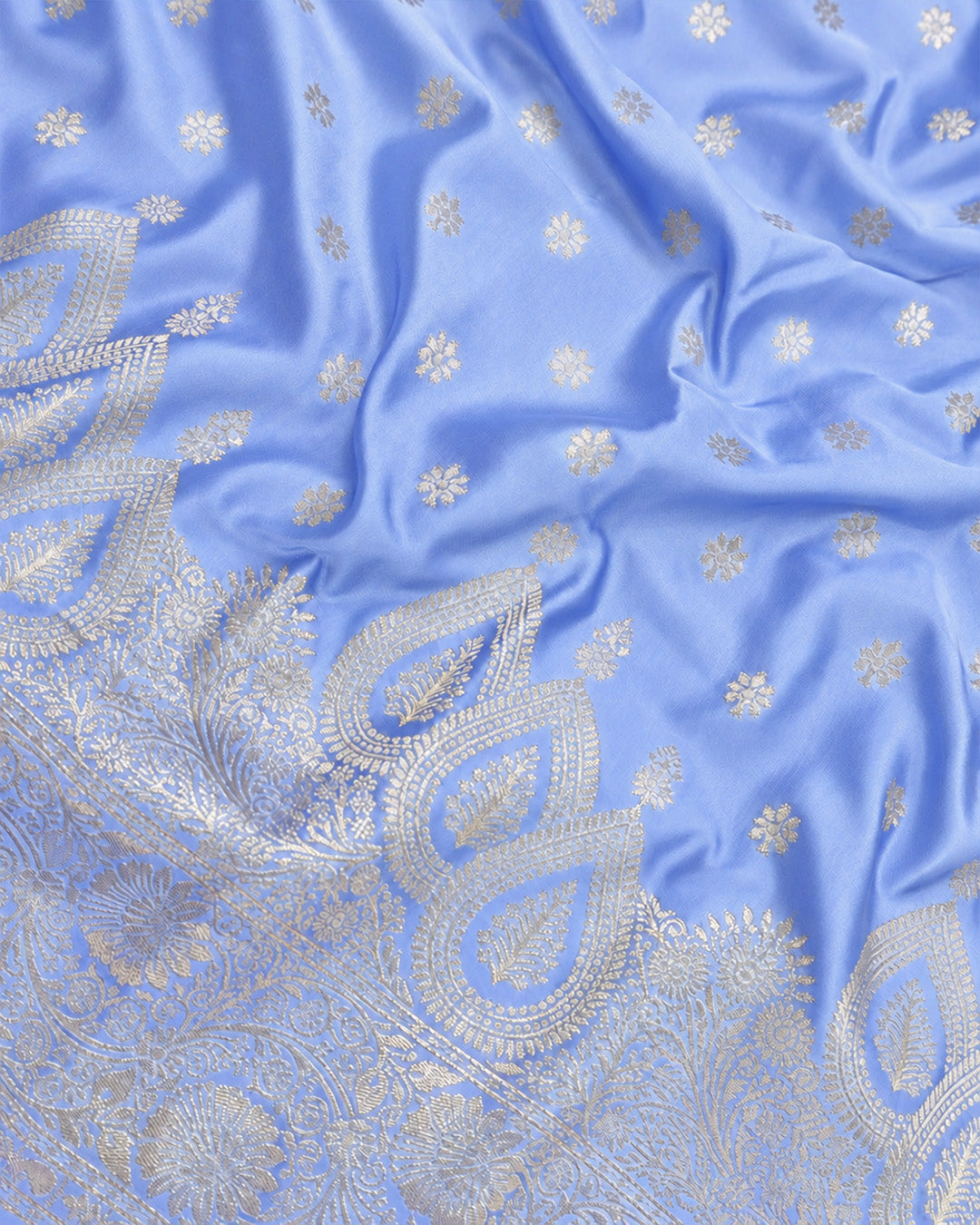 Soft Lavender Banarasi Silk Saree with Floral Starburst Butis and Grand Paisley Kalka Skirt Border