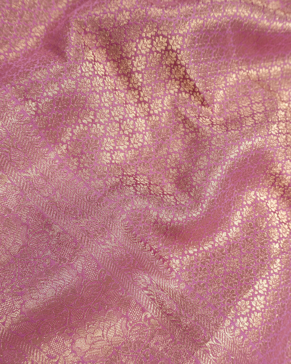 Orchid Pink Banarasi Silk Saree Highlighting Fine Floral Medallion Butis Weaves
