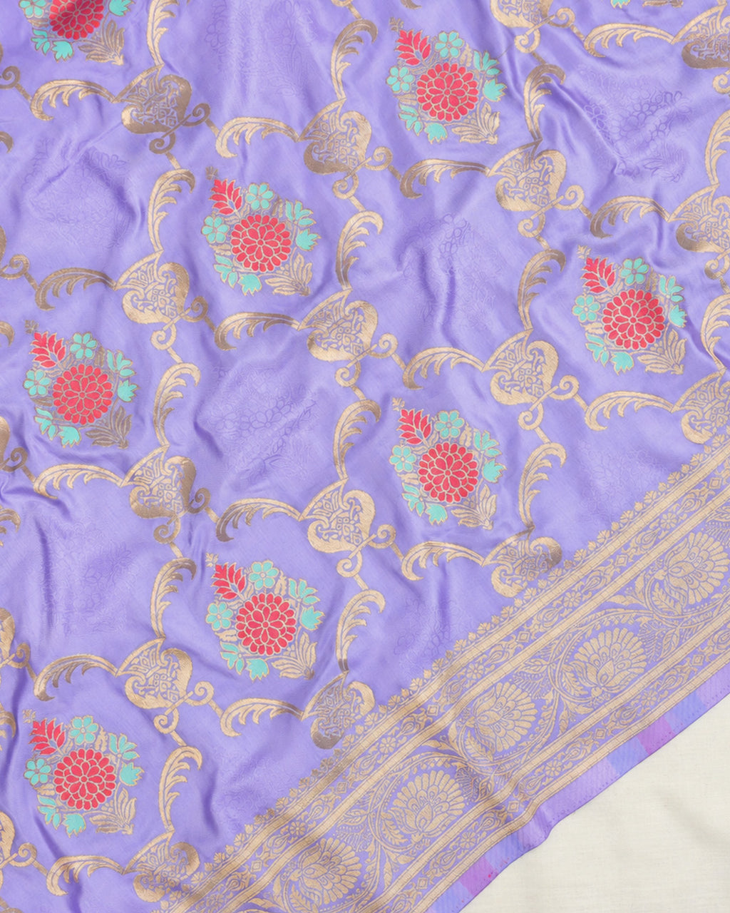 Lavender Banarasi Silk Saree with Botanical Meenakari Vines Weaves