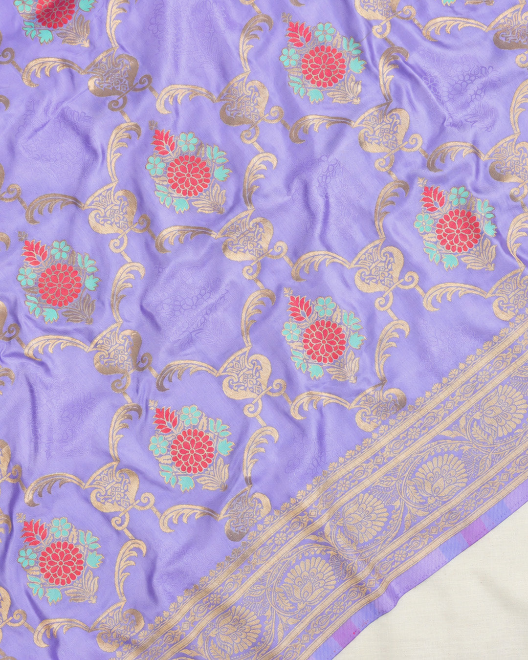 Lavender Banarasi Silk Saree with Botanical Meenakari Vines Weaves