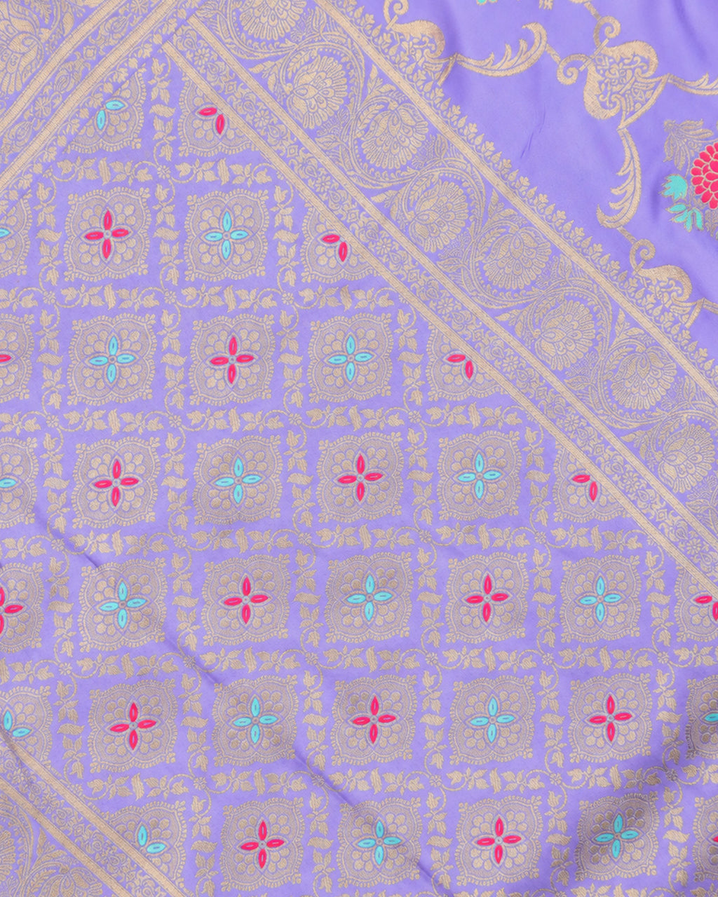 Lavender Banarasi Silk Saree with Botanical Meenakari Vines Weaves