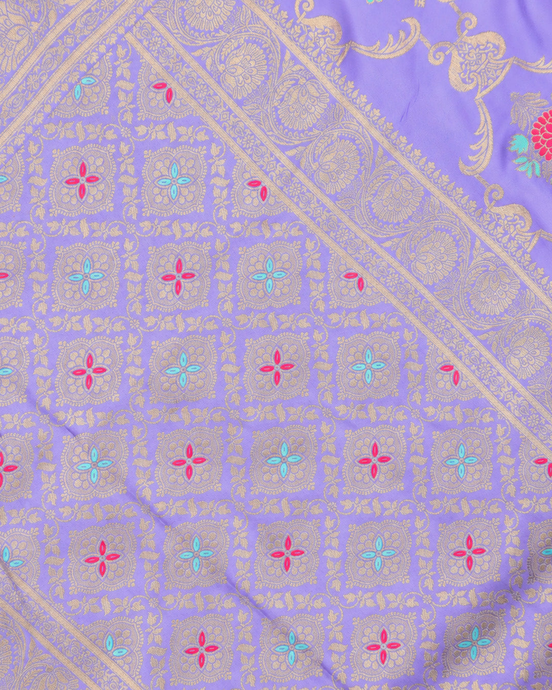 Lavender Banarasi Silk Saree with Botanical Meenakari Vines Weaves