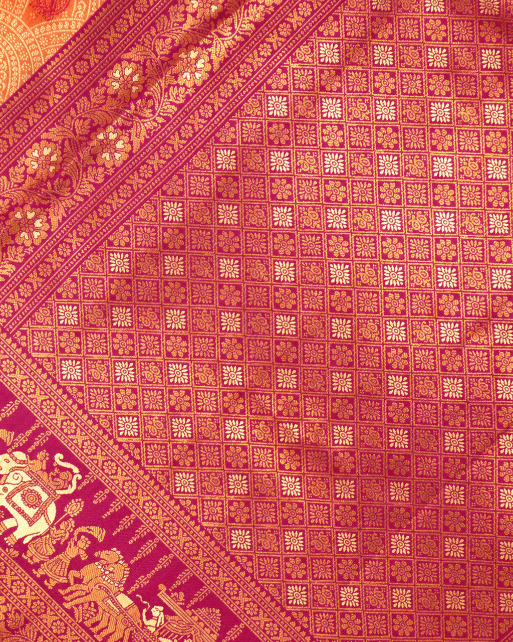 Peach Orange Kanjivaram Silk Saree with Rich Gold Zari Archway Weaving