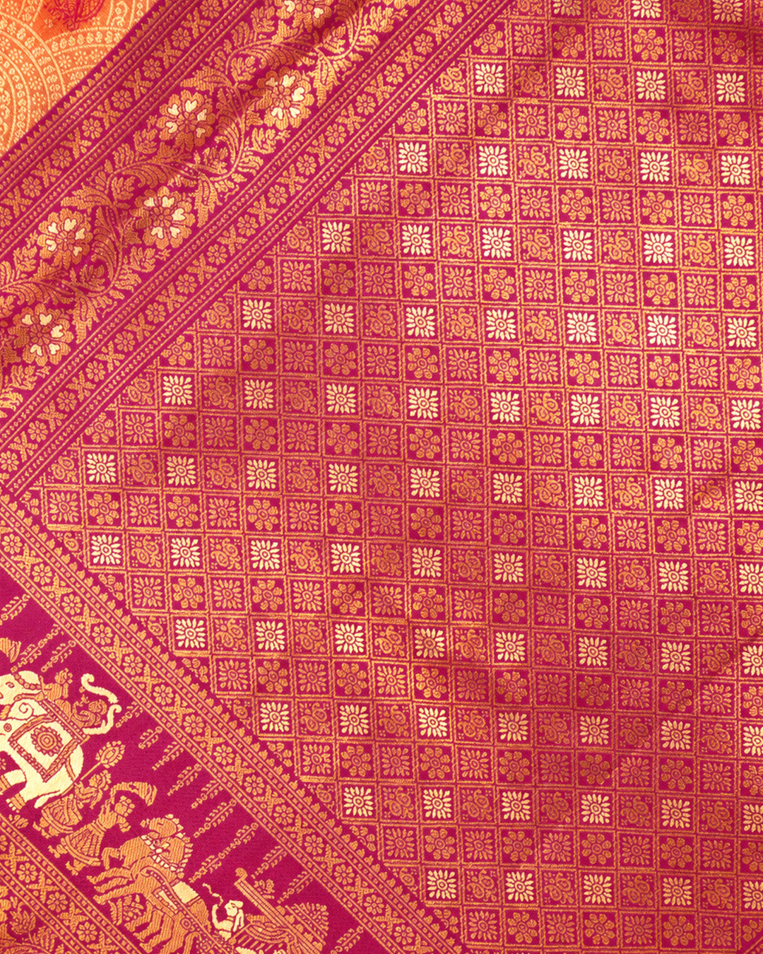 Peach Orange Kanjivaram Silk Saree with Rich Gold Zari Archway Weaving