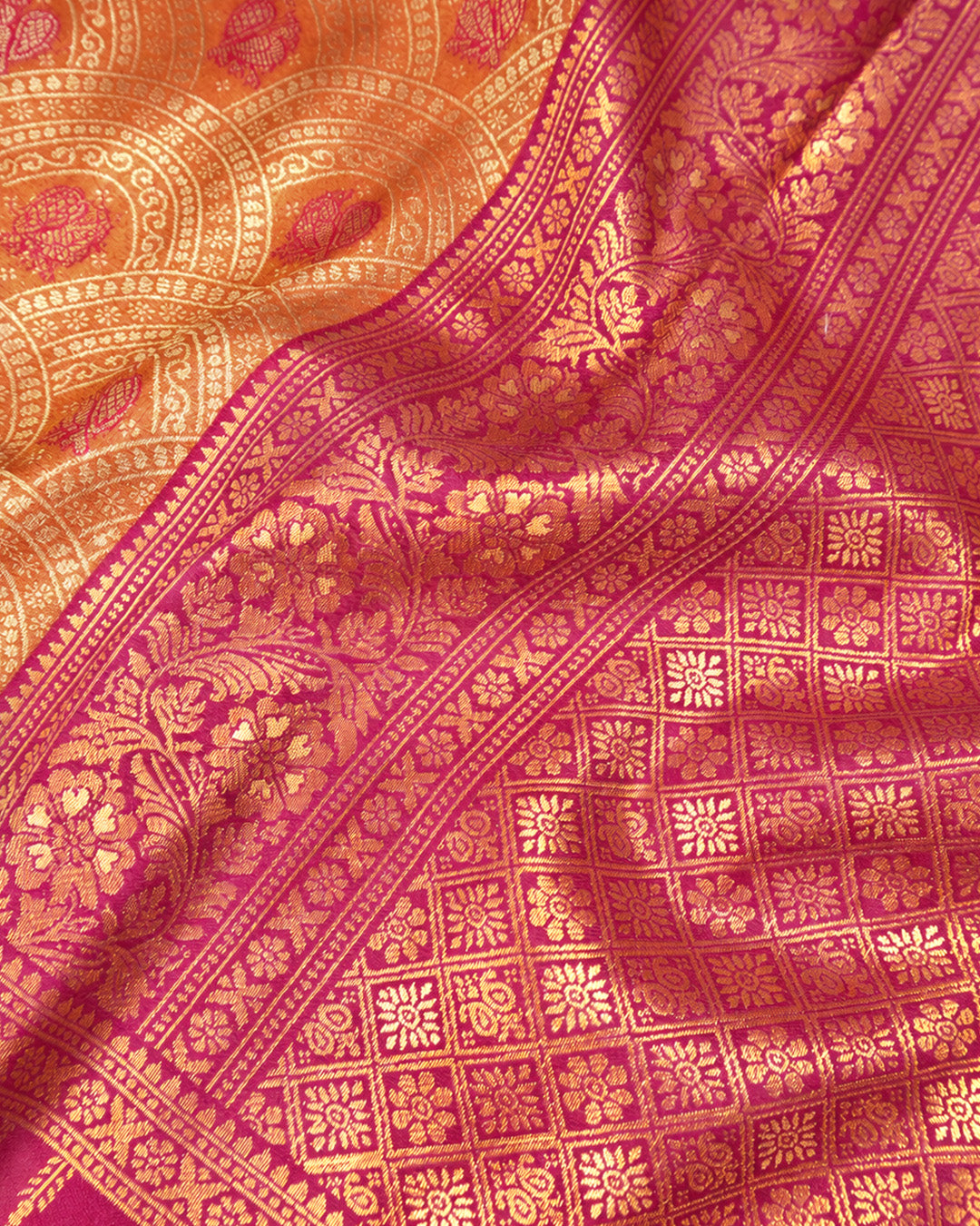 Peach Orange Kanjivaram Silk Saree with Rich Gold Zari Archway Weaving