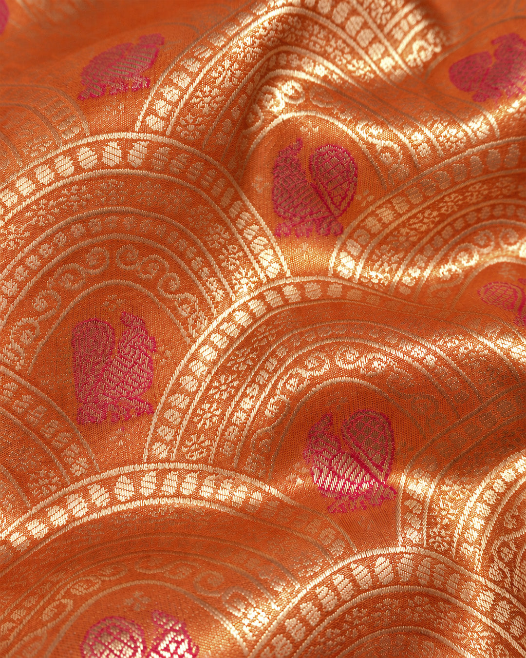 Peach Orange Kanjivaram Silk Saree with Rich Gold Zari Archway Weaving