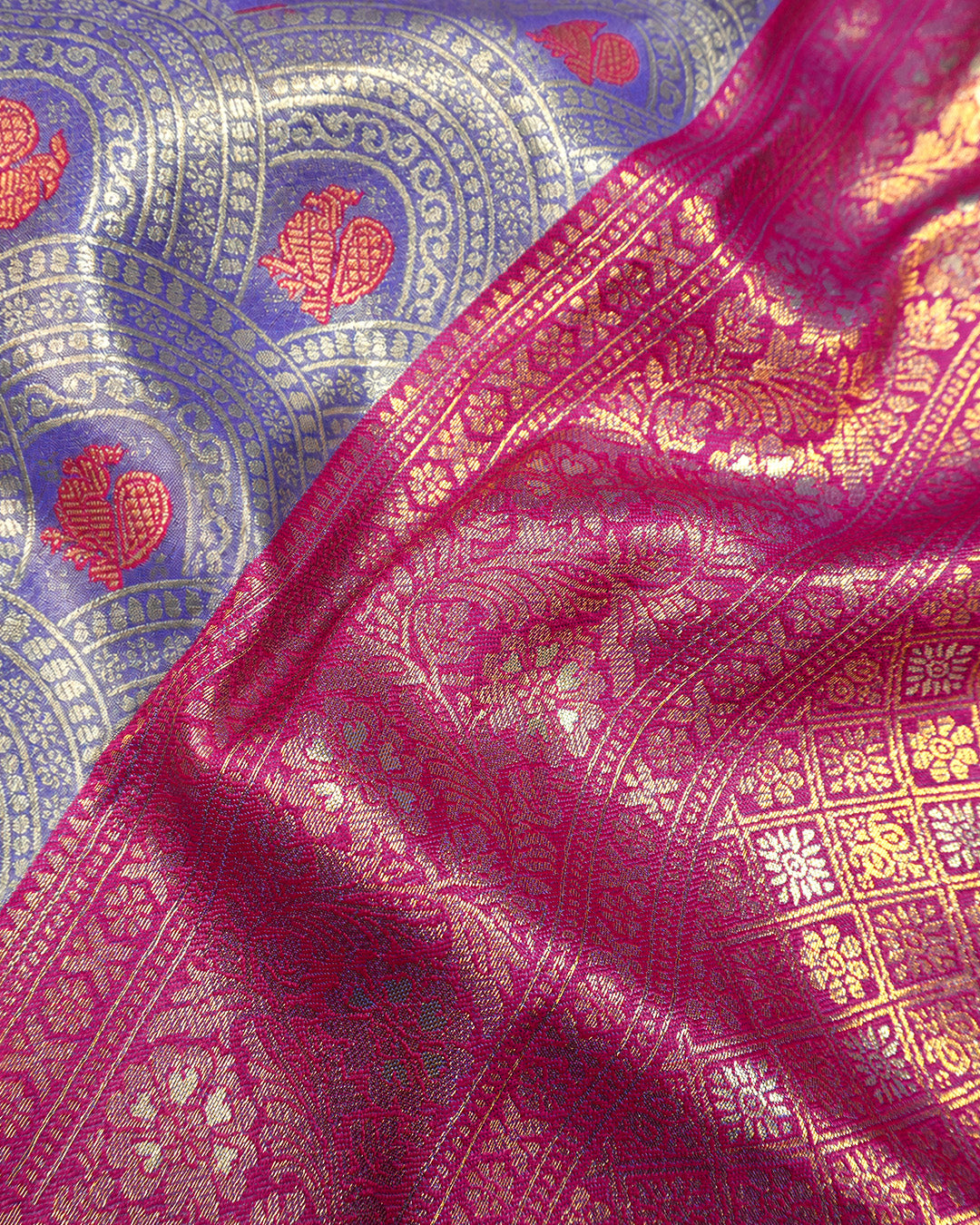 Soft Blue Kanjivaram Silk Saree with Architectural Jaal Weaves