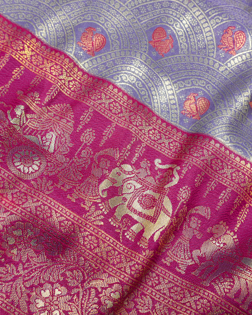 Soft Blue Kanjivaram Silk Saree with Architectural Jaal Weaves