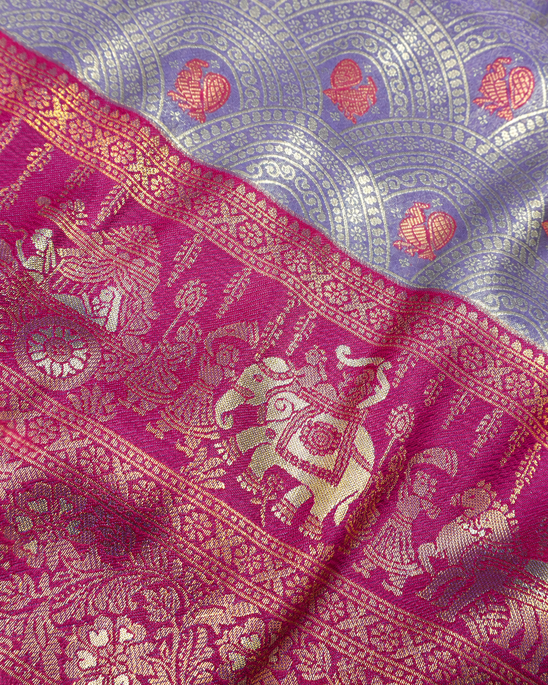 Soft Blue Kanjivaram Silk Saree with Architectural Jaal Weaves