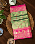 Light Green Kanjivaram Silk Saree with Traditional Peacock Motifs Arches Weaves