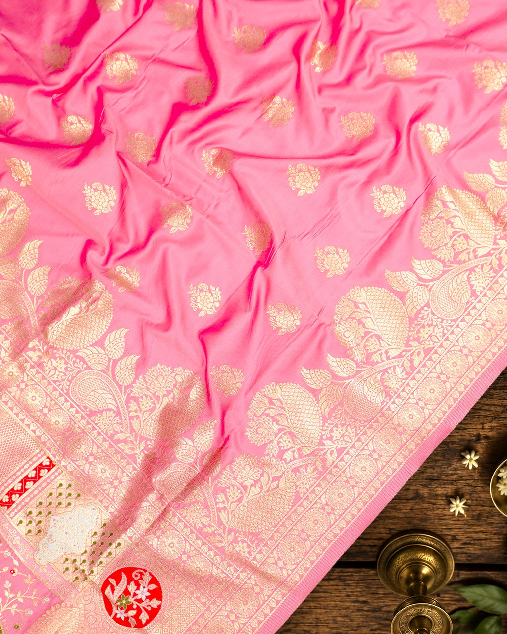 Pink Banarasi Silk Saree with Delicate Floral Buta Weaving
