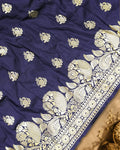 Navy Blue Banarasi Silk Saree with Heavy Artisanal Paisley Weaves