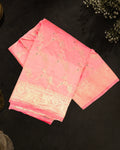 Pastel Pink Banarasi Silk Saree with Floating Meenakari Floral Weaves