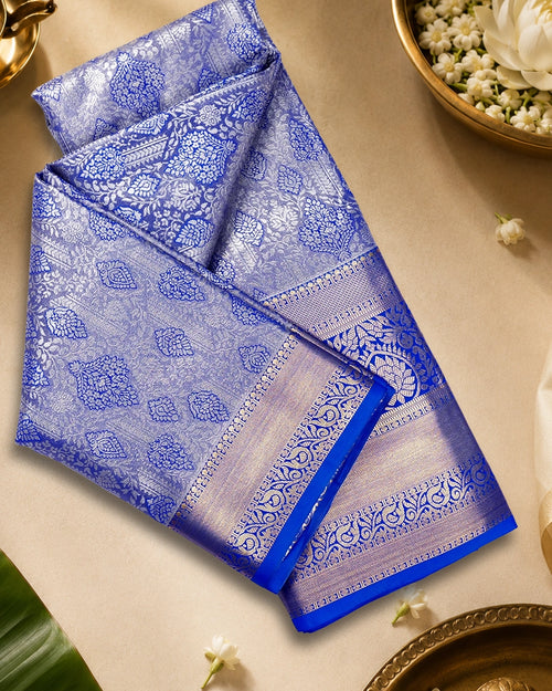 Blue Kanjivaram Silk Saree with Artistic Paisley Zari Border