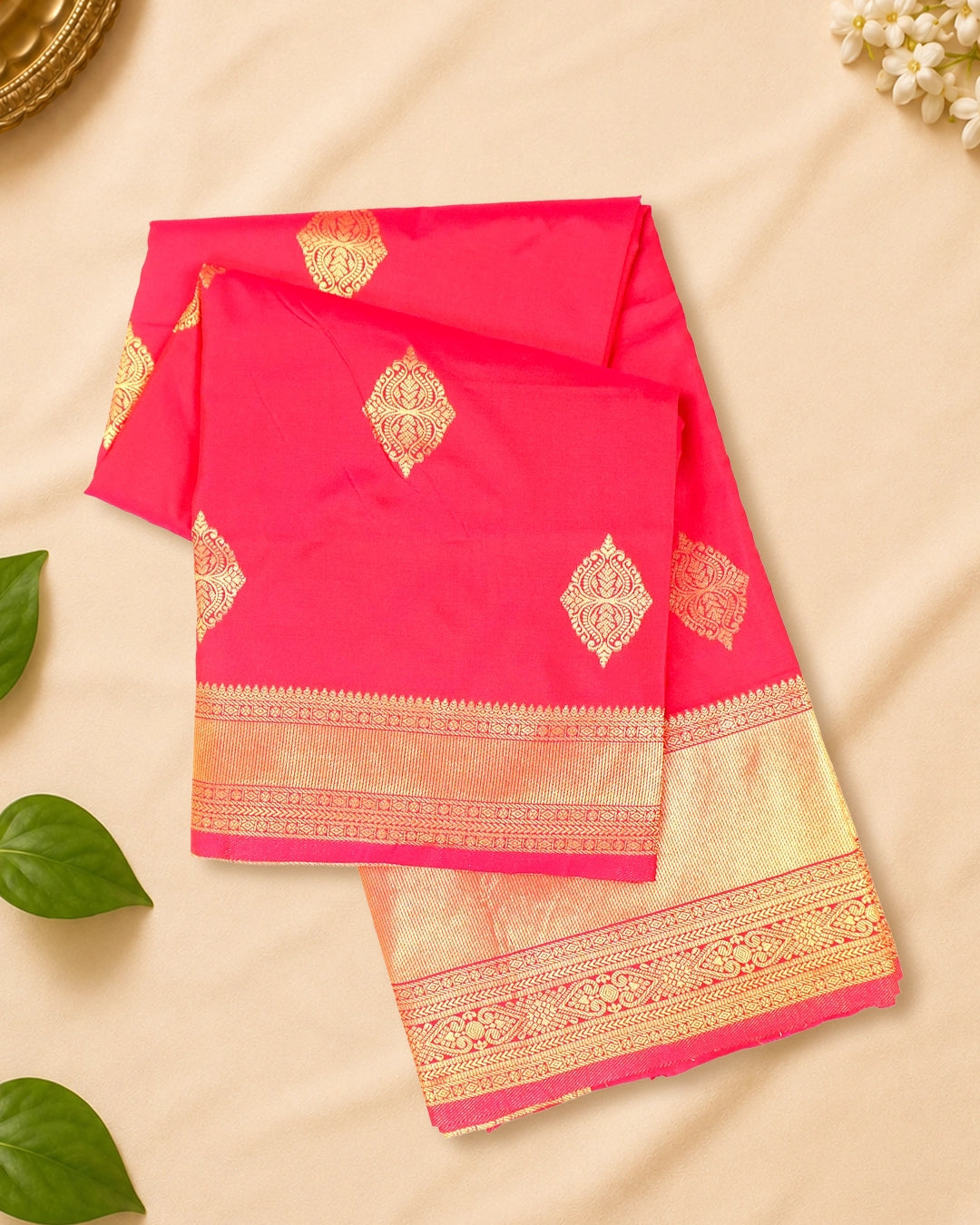 Gajri Pure Banarasi Silk Saree with Butta Weaves