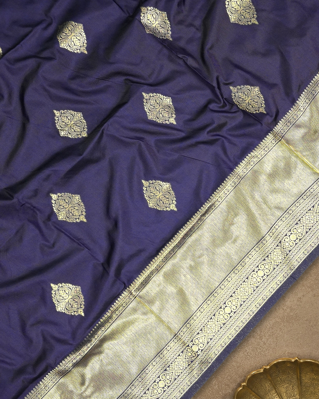 Navy Blue Banarasi Silk Saree with Ornate Architectural Butta Weaves