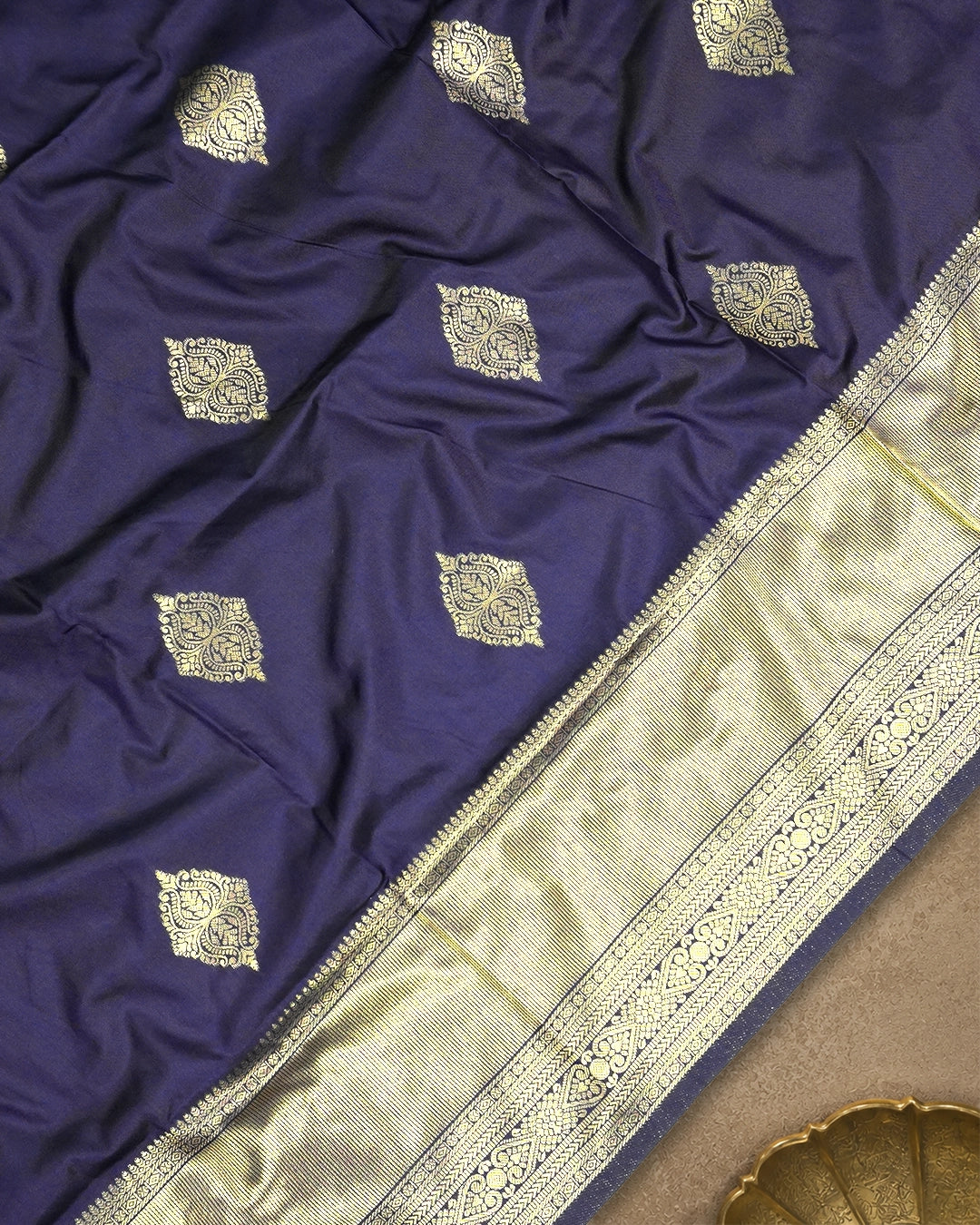 Navy Blue Banarasi Silk Saree with Ornate Architectural Butta Weaves