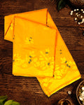 Yellow Banarasi Silk Saree with Floral Ivy and Contrast Deep Teal-Meena Highlights