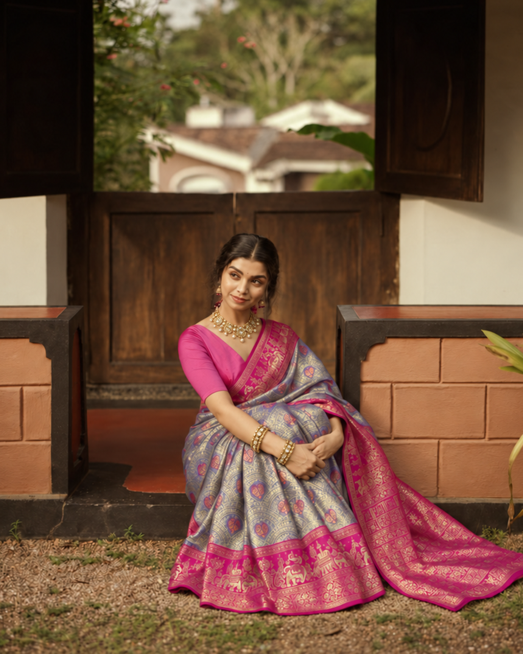 Periwinkle Blue Kanjivaram Silk Saree with Ornamental Woven Buta Weaving
