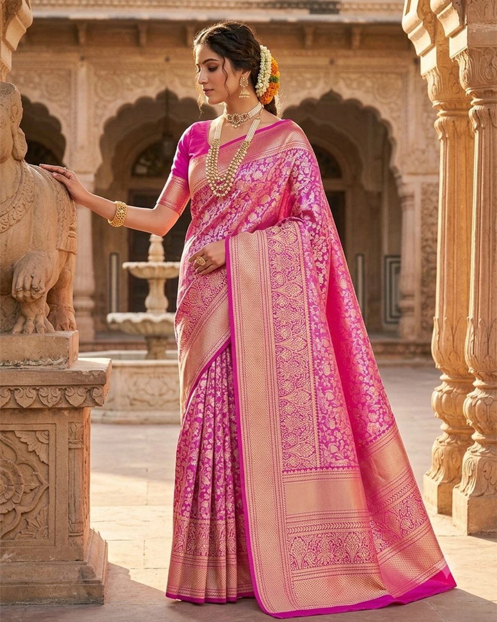 Lilac Kanjivaram Silk Saree with Intricate Floral Zari Motifs and Rich Pallu