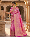 Lilac Kanjivaram Silk Saree with Intricate Floral Zari Motifs and Rich Pallu