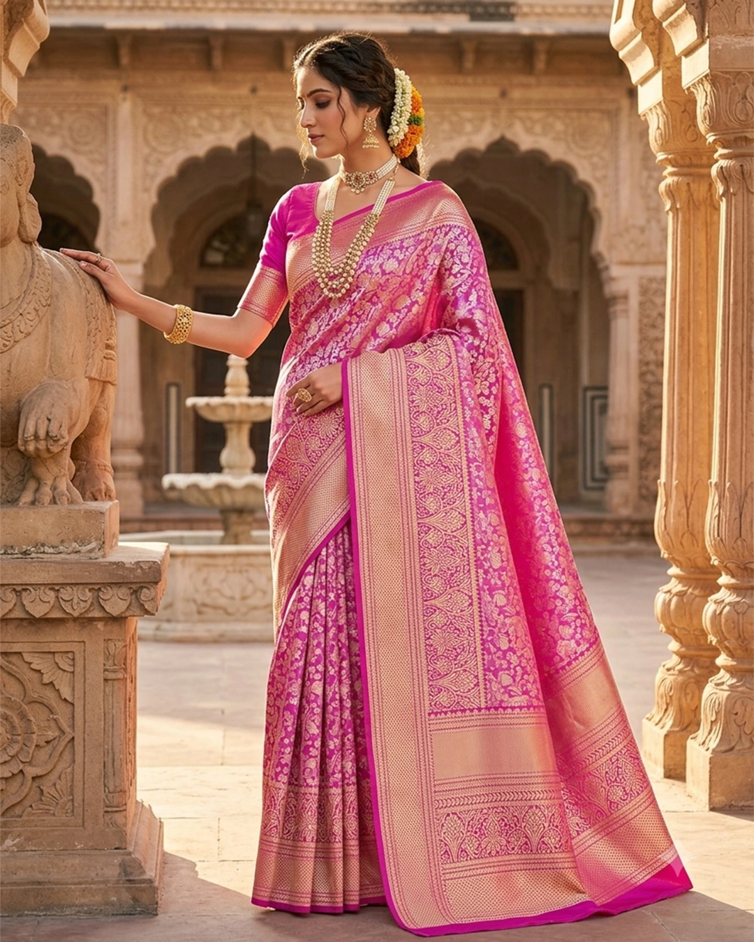 Lilac Kanjivaram Silk Saree with Intricate Floral Zari Motifs and Rich Pallu