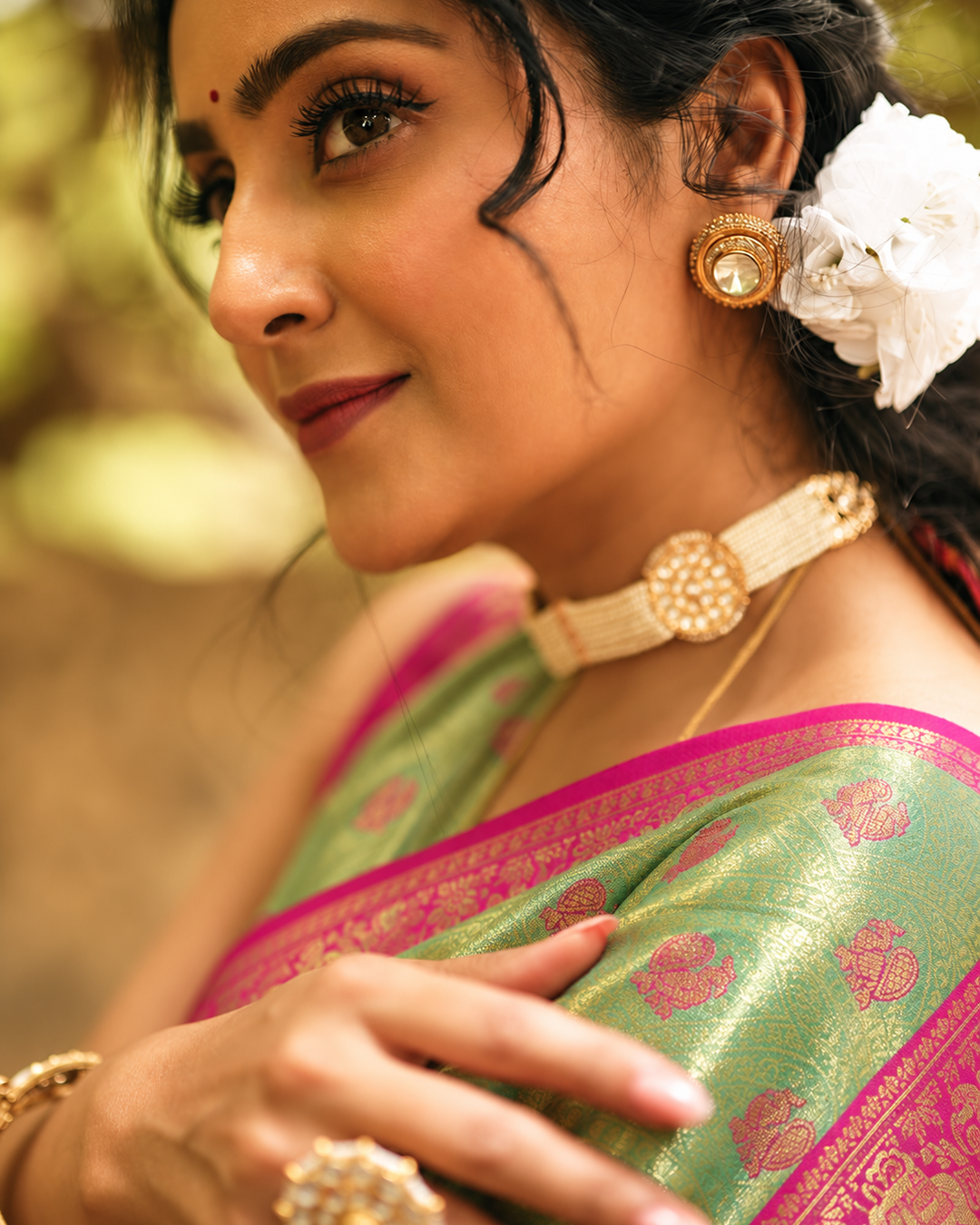 Light Mint Green Kanjivaram Silk Saree with Traditional Peacock Motifs Arch Weaving