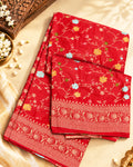 Red Banarasi Silk Saree with All-Over Floral Vine Jaal Weaving with Colorful Meenakari Weaves