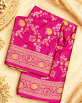Rani Pink Banarasi Silk Saree with Intricate Floral Meenakari Vines Weaves
