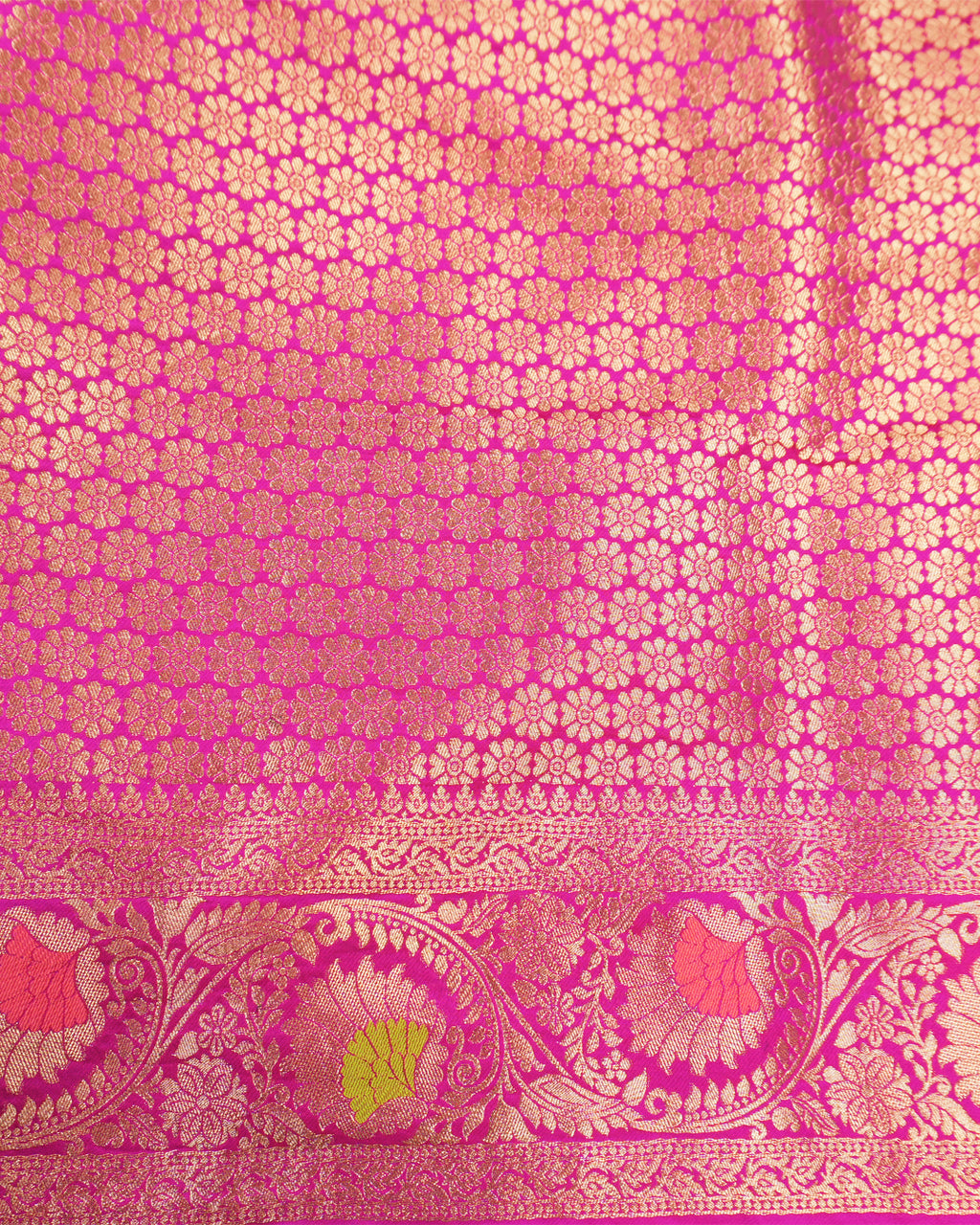 Rani Pink Banarasi Silk Saree with Intricate Floral Meenakari Vines Weaves