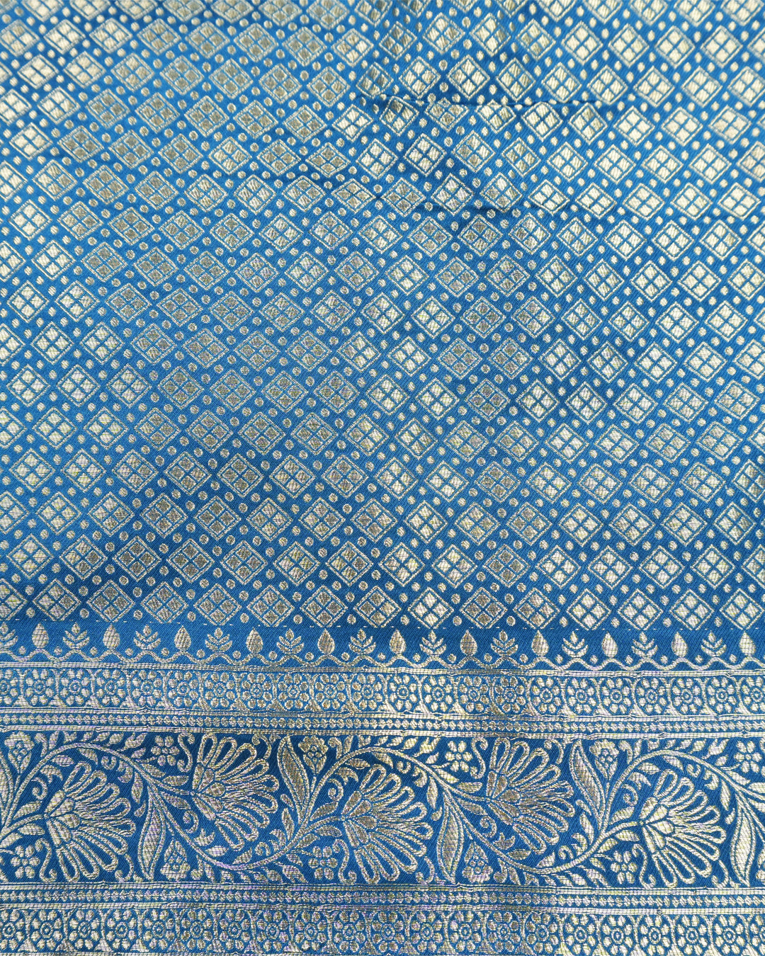 Peacock Blue Banarasi Silk Saree with Floral Vine Jaal with Vibrant Meenakari Weaves
