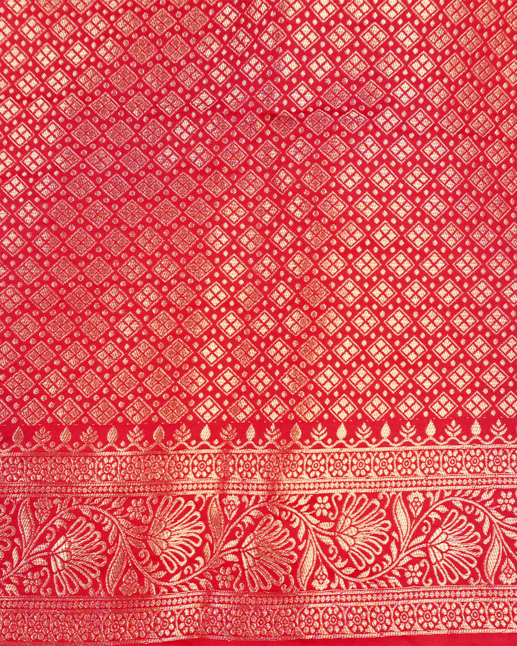 Red Banarasi Silk Saree with All-Over Floral Vine Jaal Weaving with Colorful Meenakari Weaves