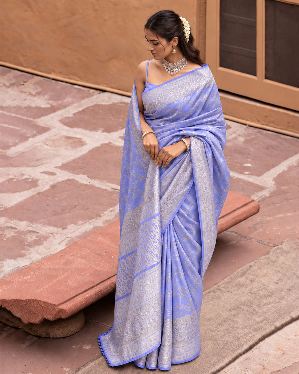 Silk Certified - 100% Pure Banarasi Silk Periwinkle Lavender Saree