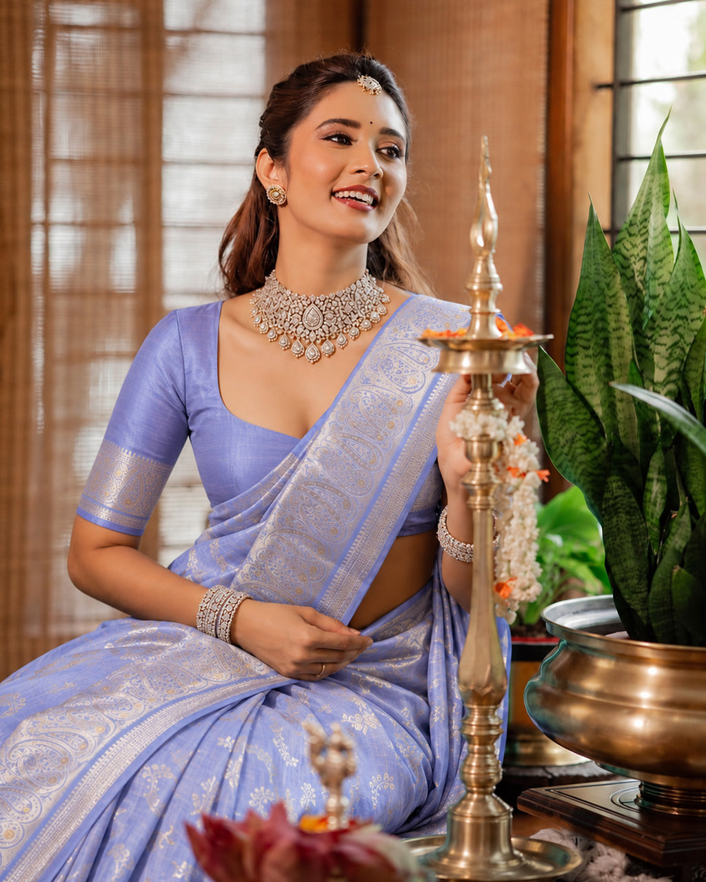 Silk Certified - 100% Pure Banarasi Silk Periwinkle Lavender Saree