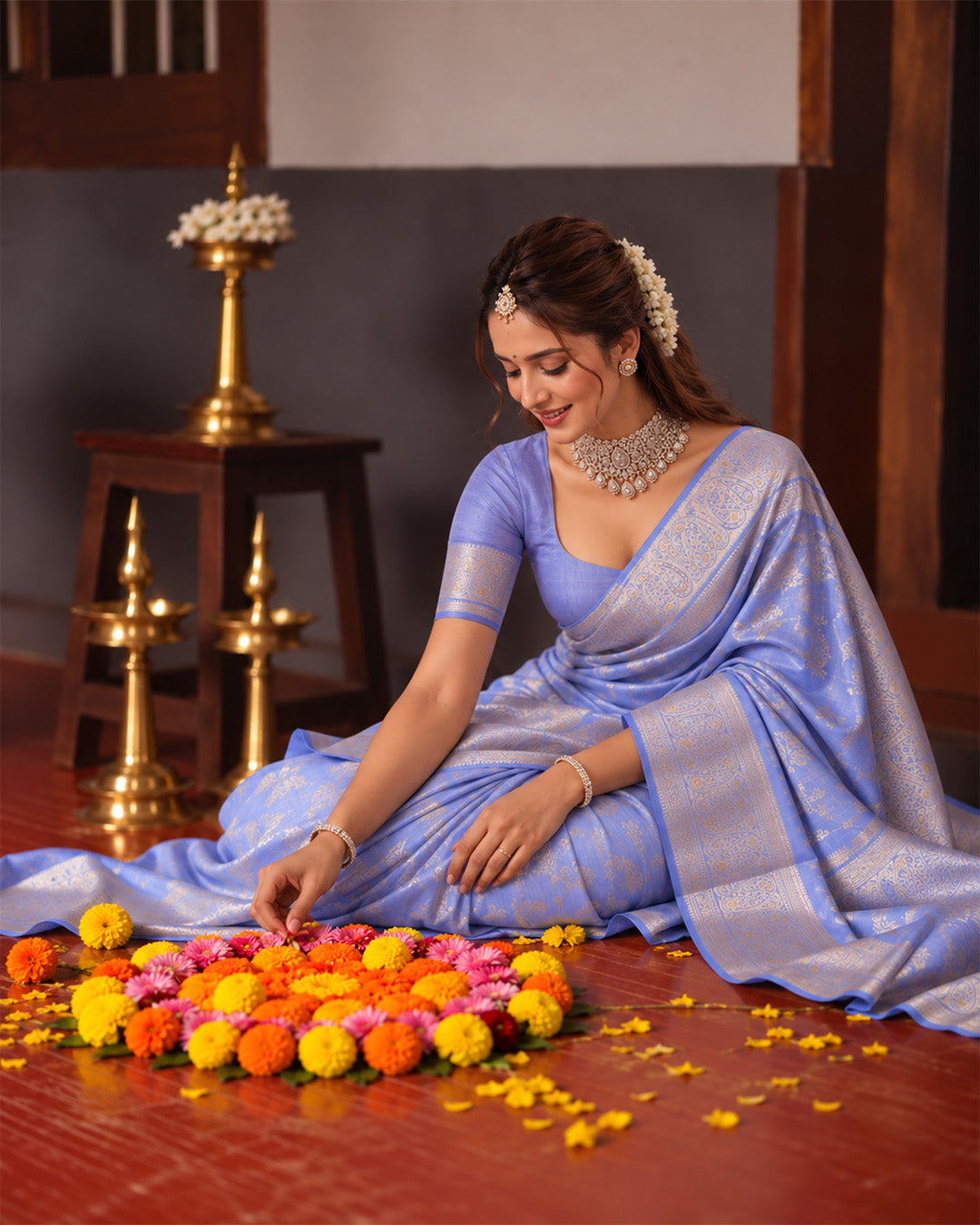 Silk Certified - 100% Pure Banarasi Silk Periwinkle Lavender Saree