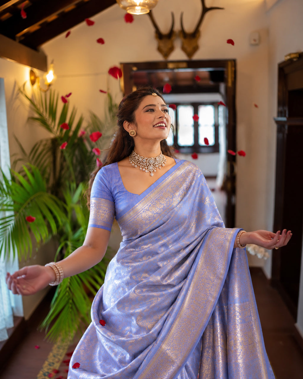 Silk Certified - 100% Pure Banarasi Silk Periwinkle Lavender Saree
