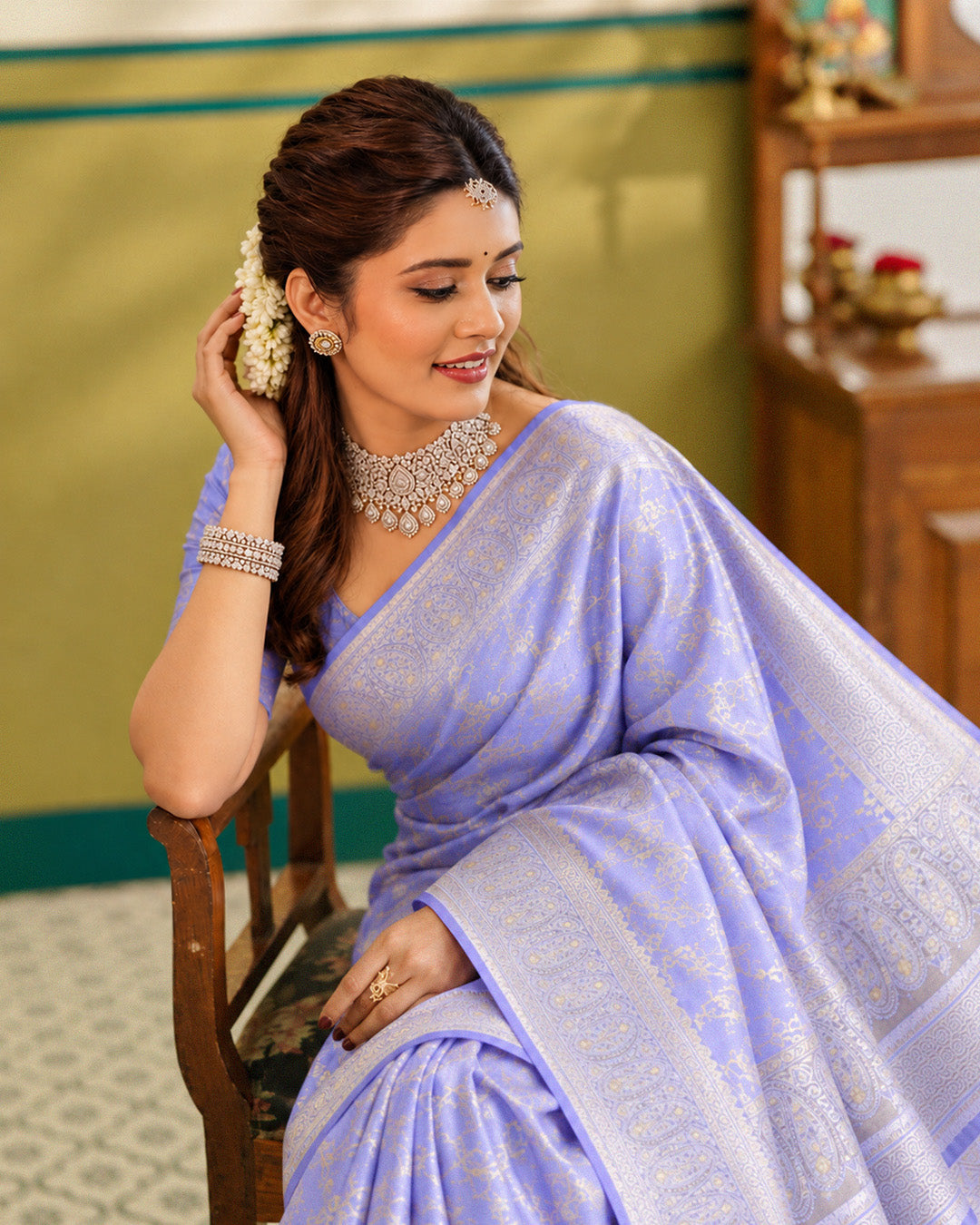 Silk Certified - 100% Pure Banarasi Silk Periwinkle Lavender Saree