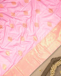 Baby Pink Banarasi Silk Saree with Gold Buti Weaves