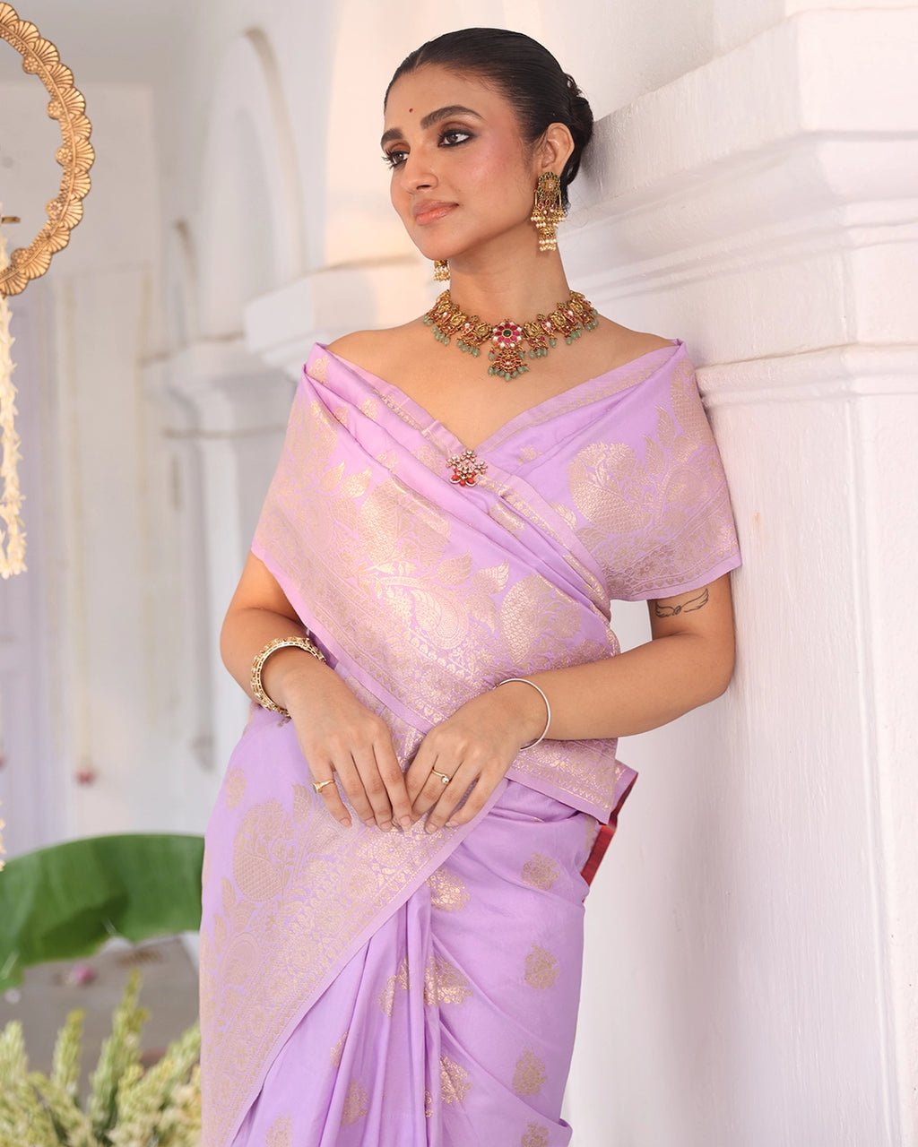 Soft Lavender Banarasi Silk Saree with Floral Weaving and Rich Border