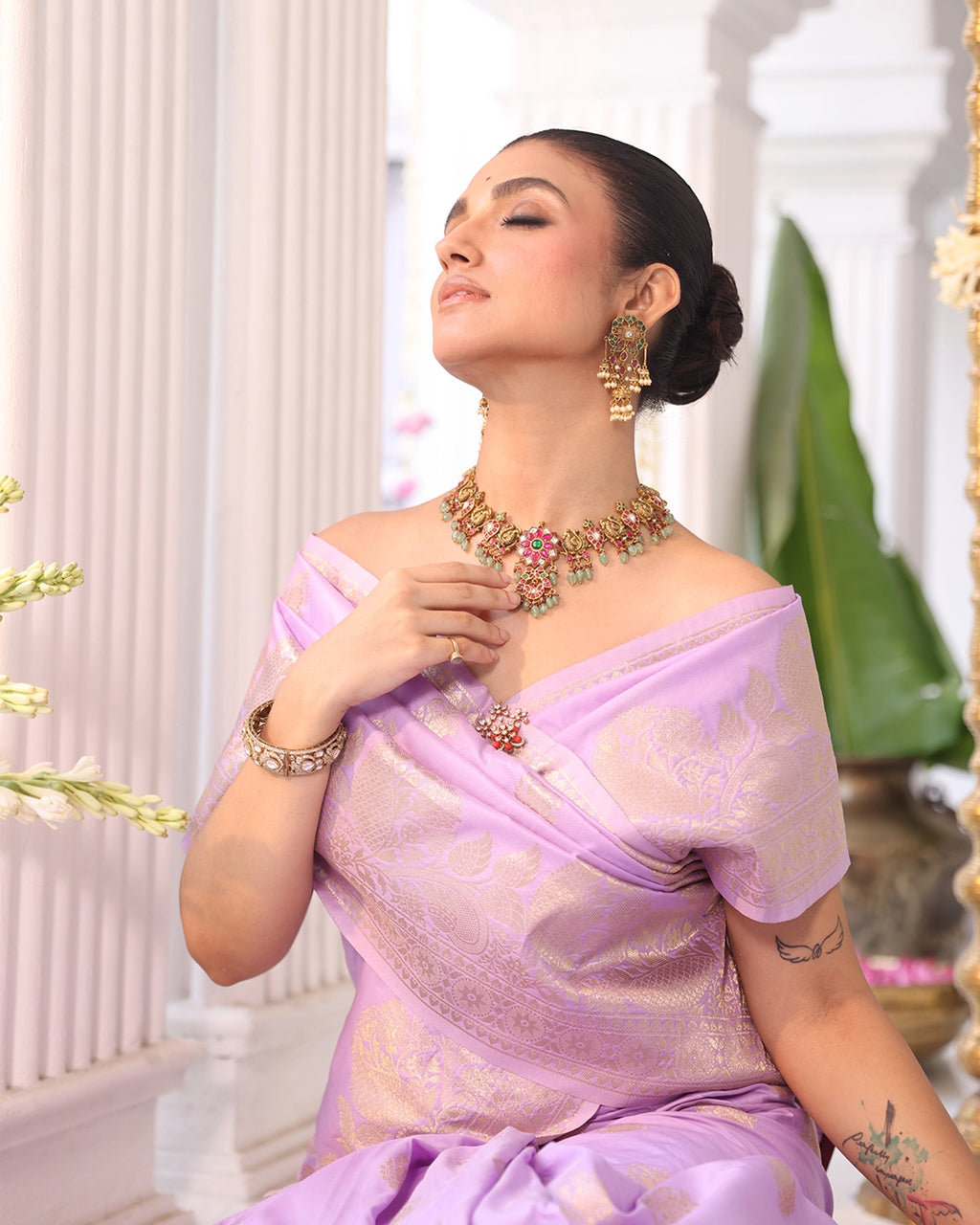 Soft Lavender Banarasi Silk Saree with Floral Weaving and Rich Border